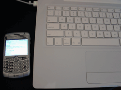 [ Image: BlackBerry Curve and Mac PowerBook ]