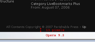 [ Screenshot: restored footer positioning in Opera 9.2 ]