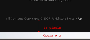 [ Screenshot: broken footer positioning in Opera 9.2 ]