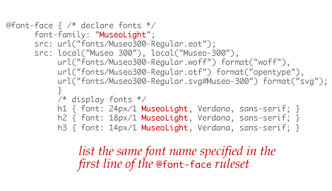 [ Specify the same font name as used in the first line of the @font-face ruleset ]