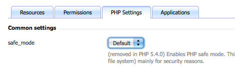 [ Screenshot: PHP Safe Mode in Plesk (Default) ]