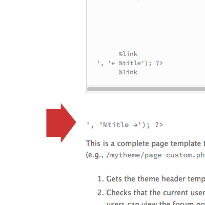 [ Screenshot showing broken display of a PHP code snippet ]