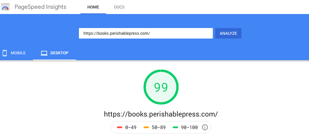 [ Bookstore performance results at Google PageSpeed (desktop) ]