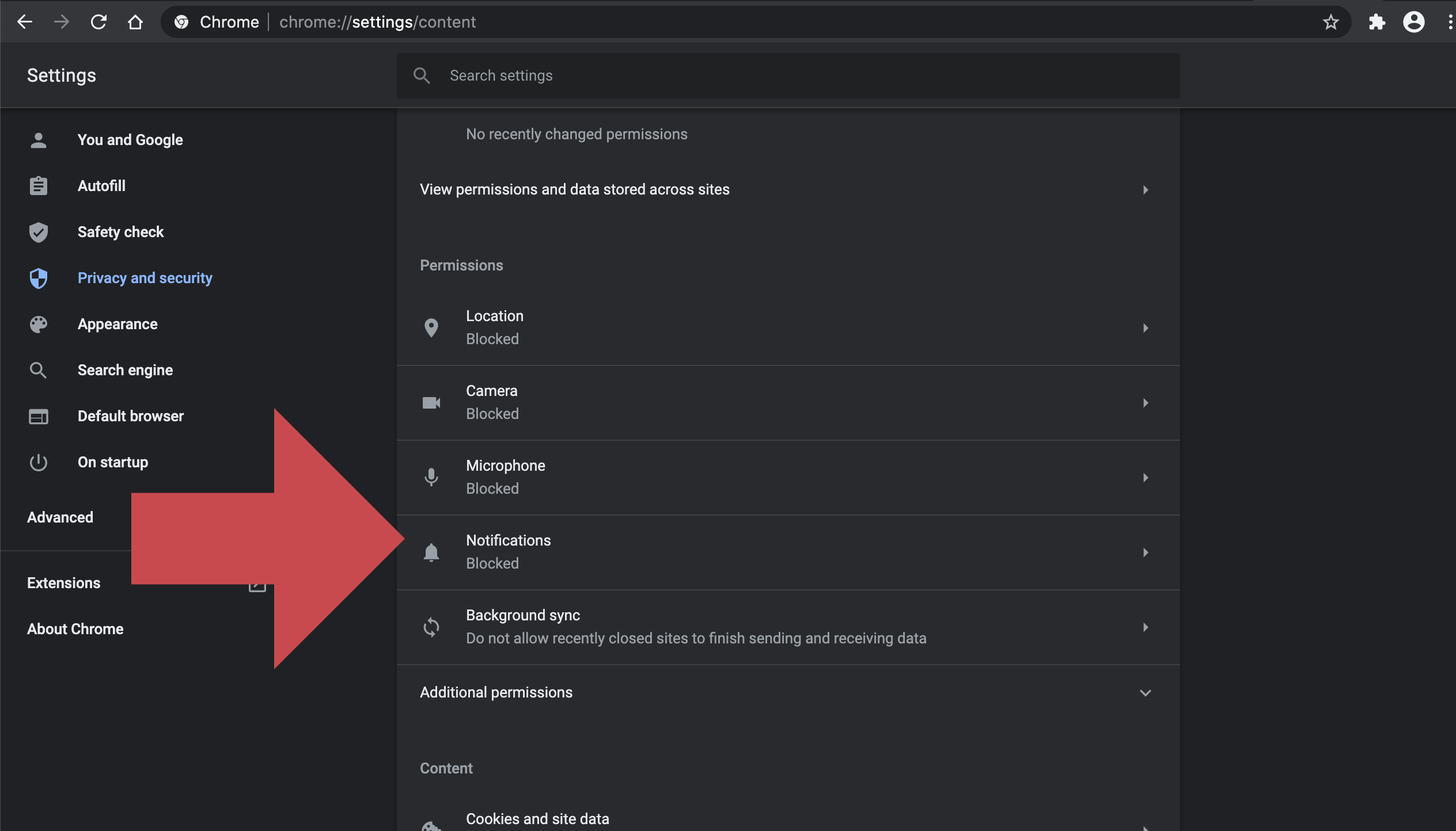 google chrome notifications settings