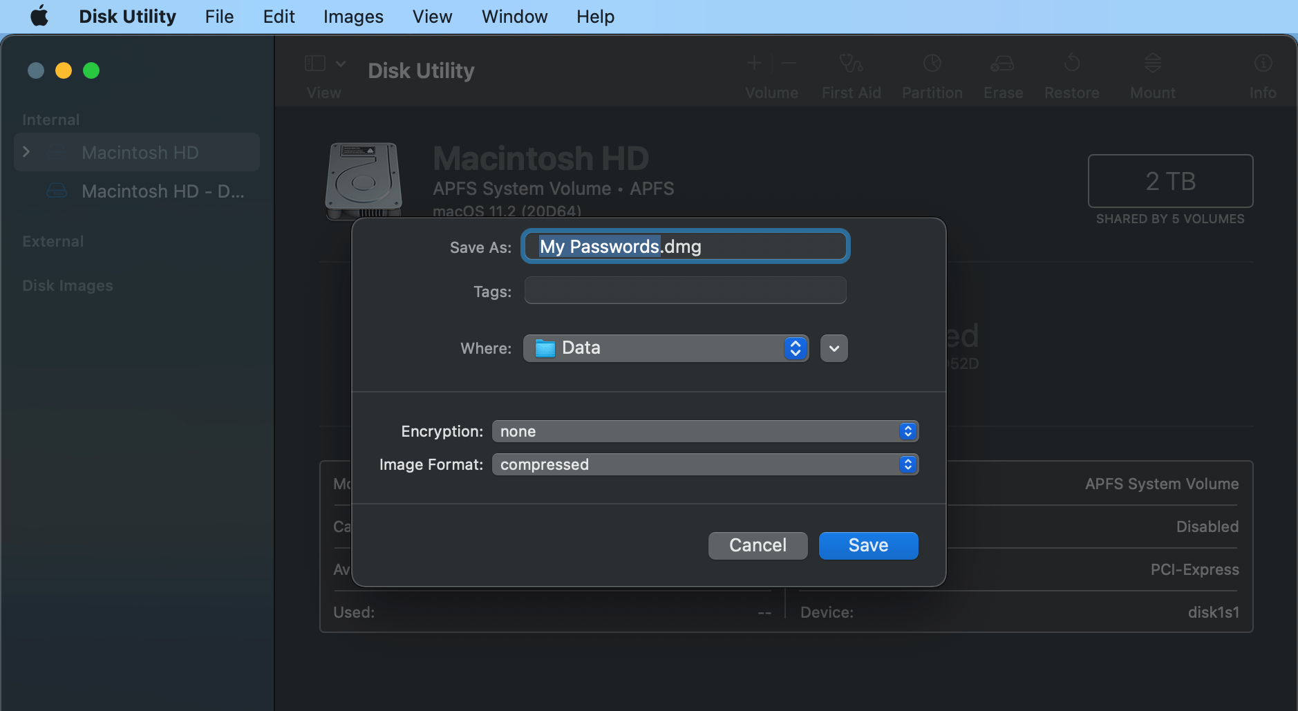 macOS Disk Utility - Default Settings
