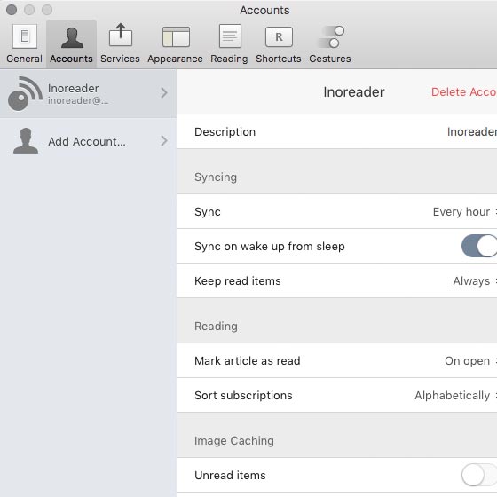Mac Reeder App - Inoreader Account